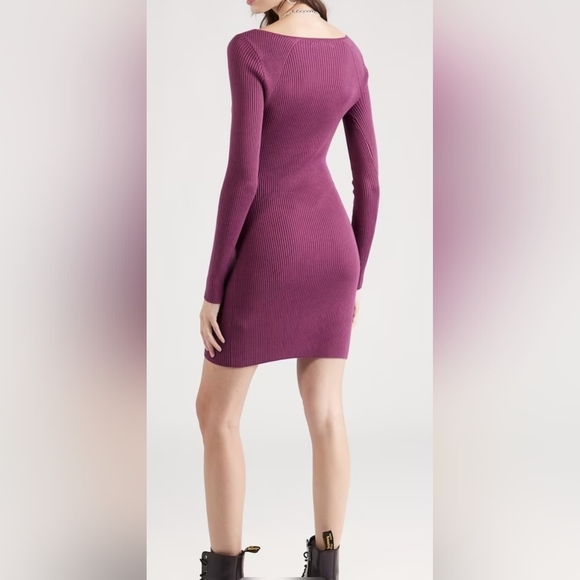 Abercrombie & Fitch Long-Sleeve Slash Mini Sweater Dress XL BURGUNDY PURPLE - Picture 2 of 10